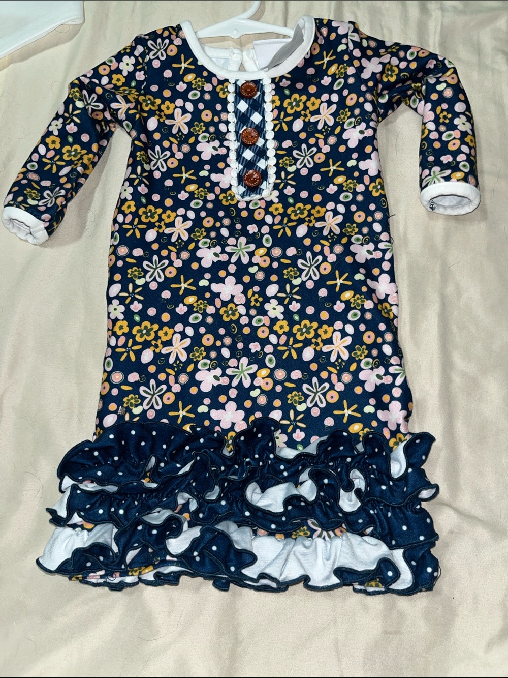 Navy Floral Ruffle Baby Gown with Buttons SUPER SOFT Sz NB